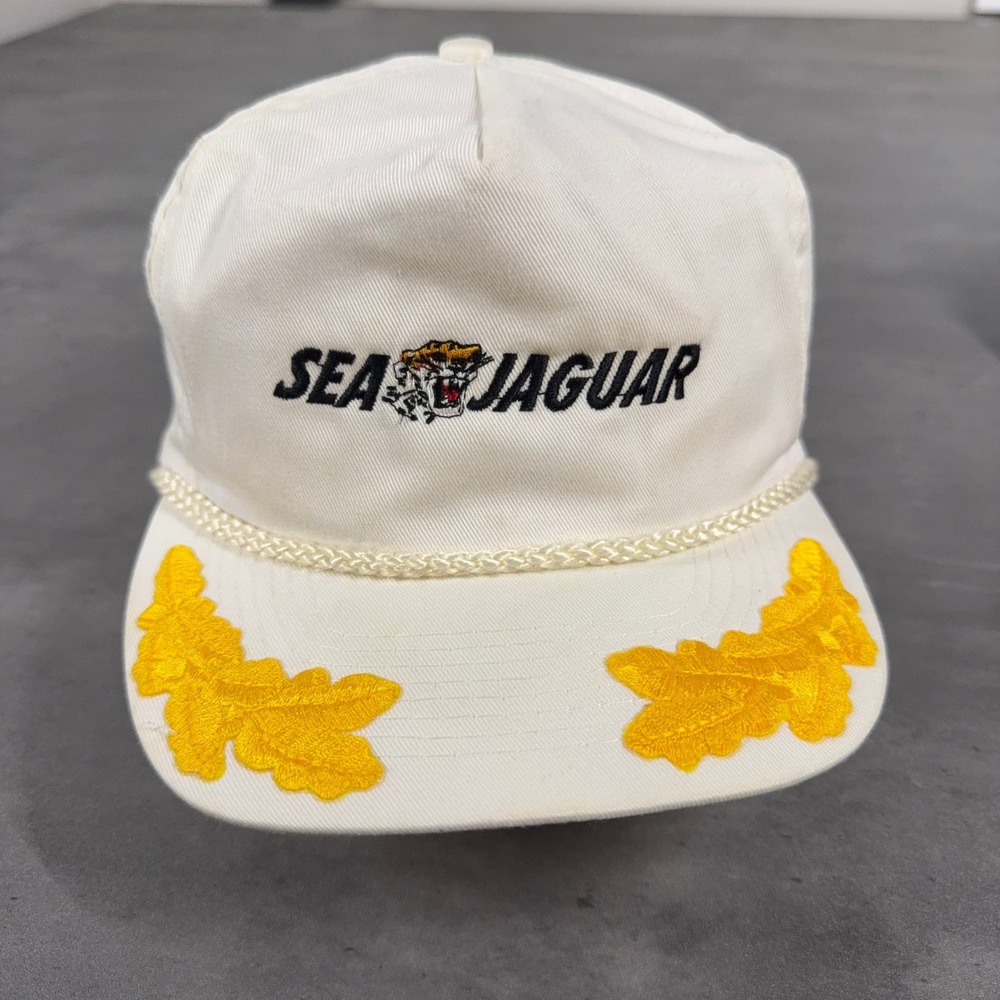80s Otto Sea Jaguar Trucker Hat Mens White Yellow Scrambled Eggs Rope Snapback - Picture 1 of 6